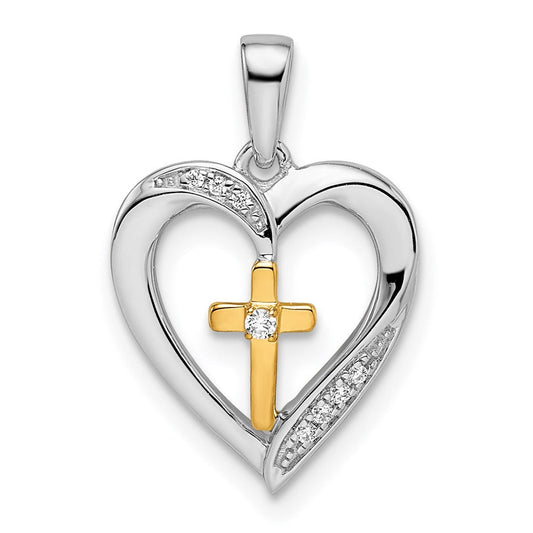 14k two tone gold heart with cross real diamond pendant pm8532 003 wya