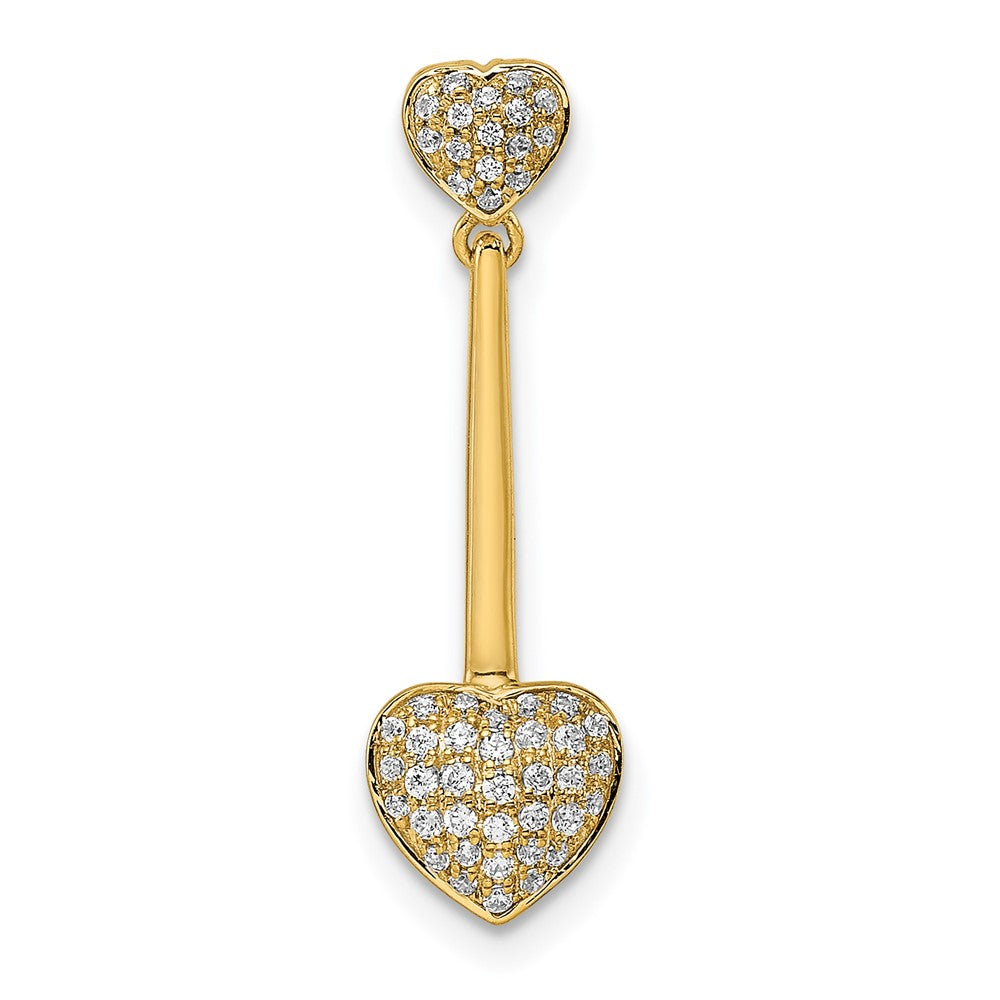 14k yellow gold polished double heart dangle real diamond chain slide pm8533 018 ya
