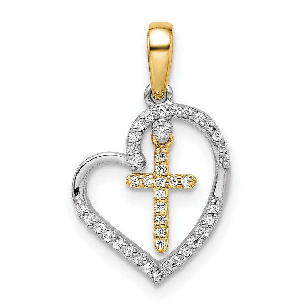 14k two tone gold heart with cross real diamond pendant pm8538 012 wya