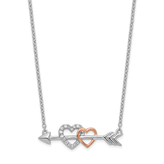 14k two tone gold real diamond hearts on arrow 18in necklace pm8569 005 wra