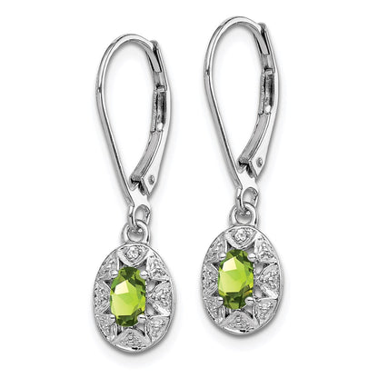 Sterling Silver Rhodium-plated Diamond u0026 Peridot Earrings