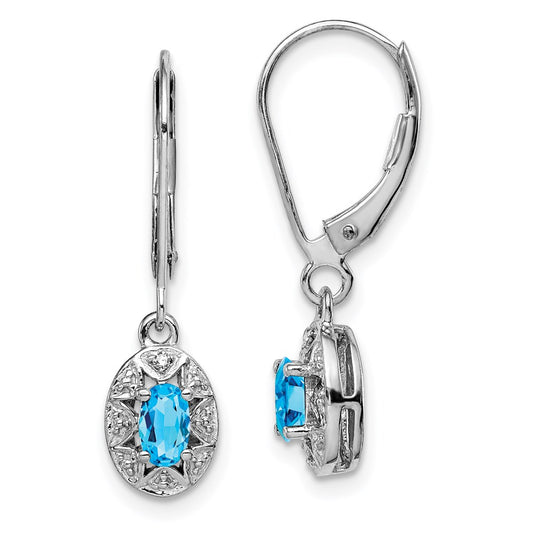 Sterling Silver Rhodium-plated Diamond u0026 Blue Topaz Earrings