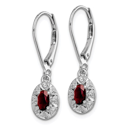 Sterling Silver Rhodium-plated Diamond u0026 Garnet Earrings