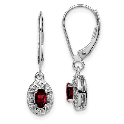 Sterling Silver Rhodium-plated Diamond u0026 Garnet Earrings