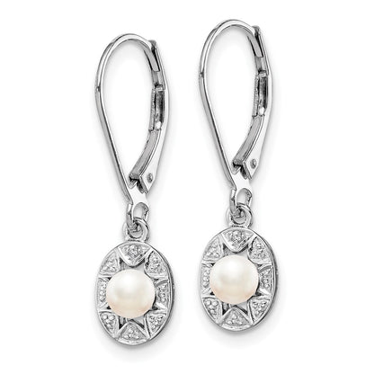Sterling Silver Rhodium-plated Diamond u0026 FW Cultured Pearl Earrings