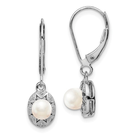 Sterling Silver Rhodium-plated Diamond u0026 FW Cultured Pearl Earrings