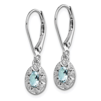 Sterling Silver Rhodium-plated Diamond u0026 Aquamarine Earrings