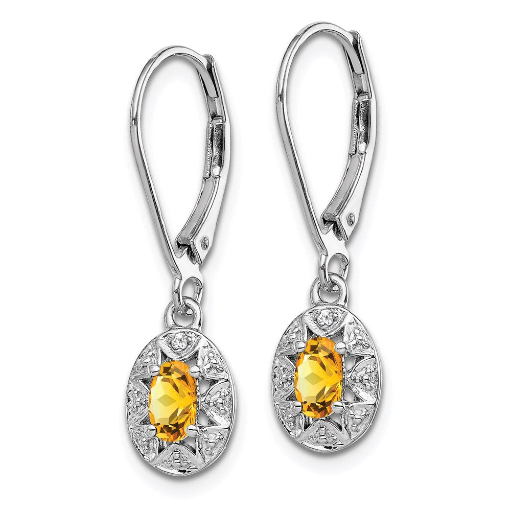 Sterling Silver Rhodium-plated Diamond u0026 Citrine Earrings