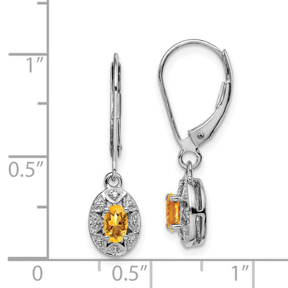 Sterling Silver Rhodium-plated Diamond u0026 Citrine Earrings