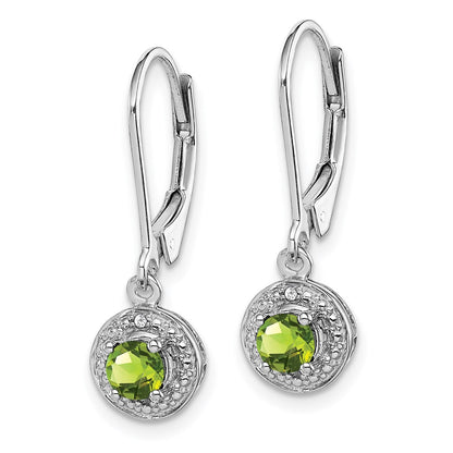 Sterling Silver Rhodium-plated Diamond u0026 Peridot Earrings