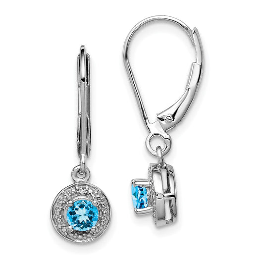 Sterling Silver Rhodium-plated Diamond u0026 Blue Topaz Earrings