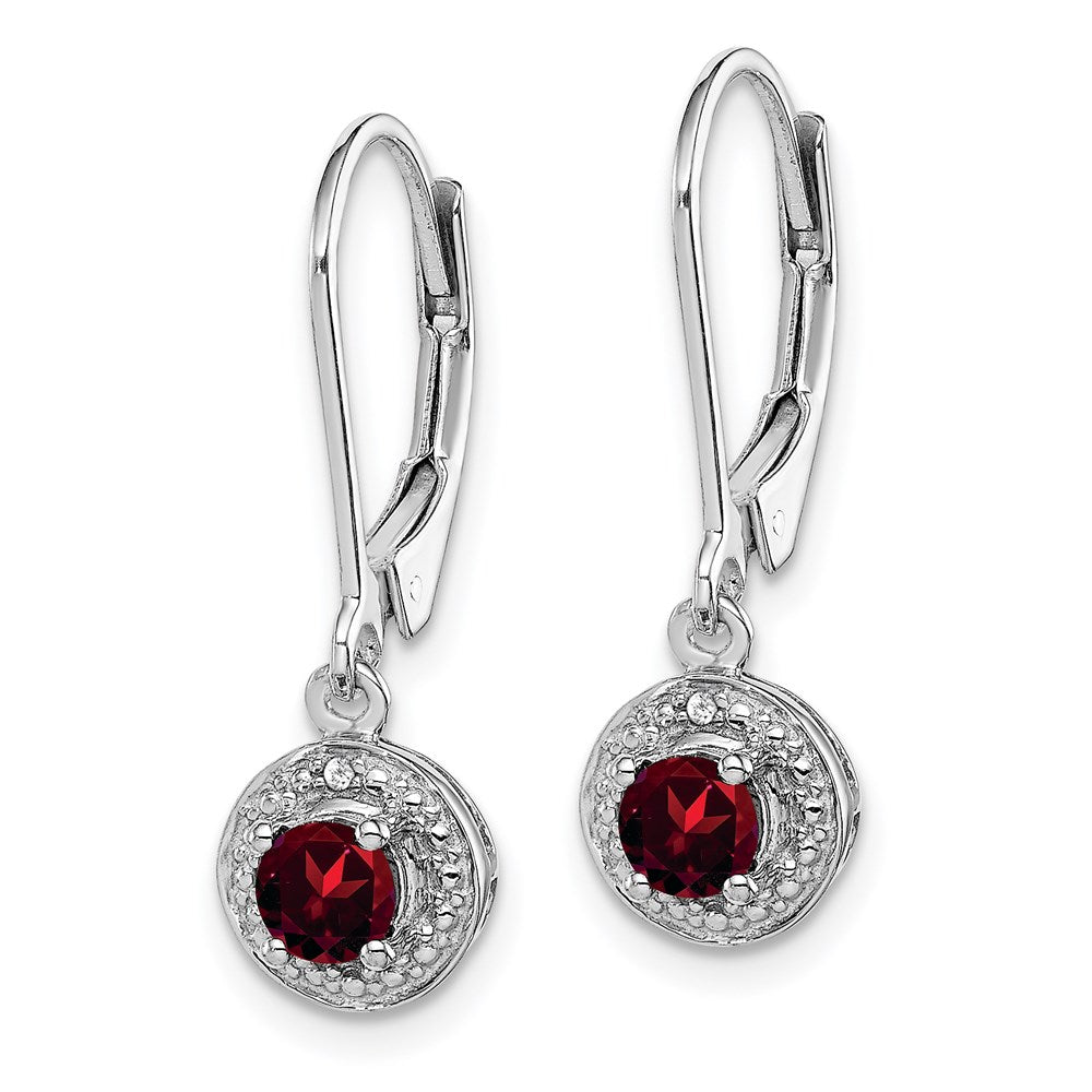 Sterling Silver Rhodium-plated Diamond u0026 Garnet Earrings