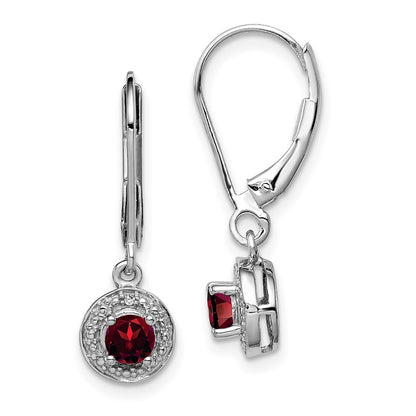 Sterling Silver Rhodium-plated Diamond u0026 Garnet Earrings