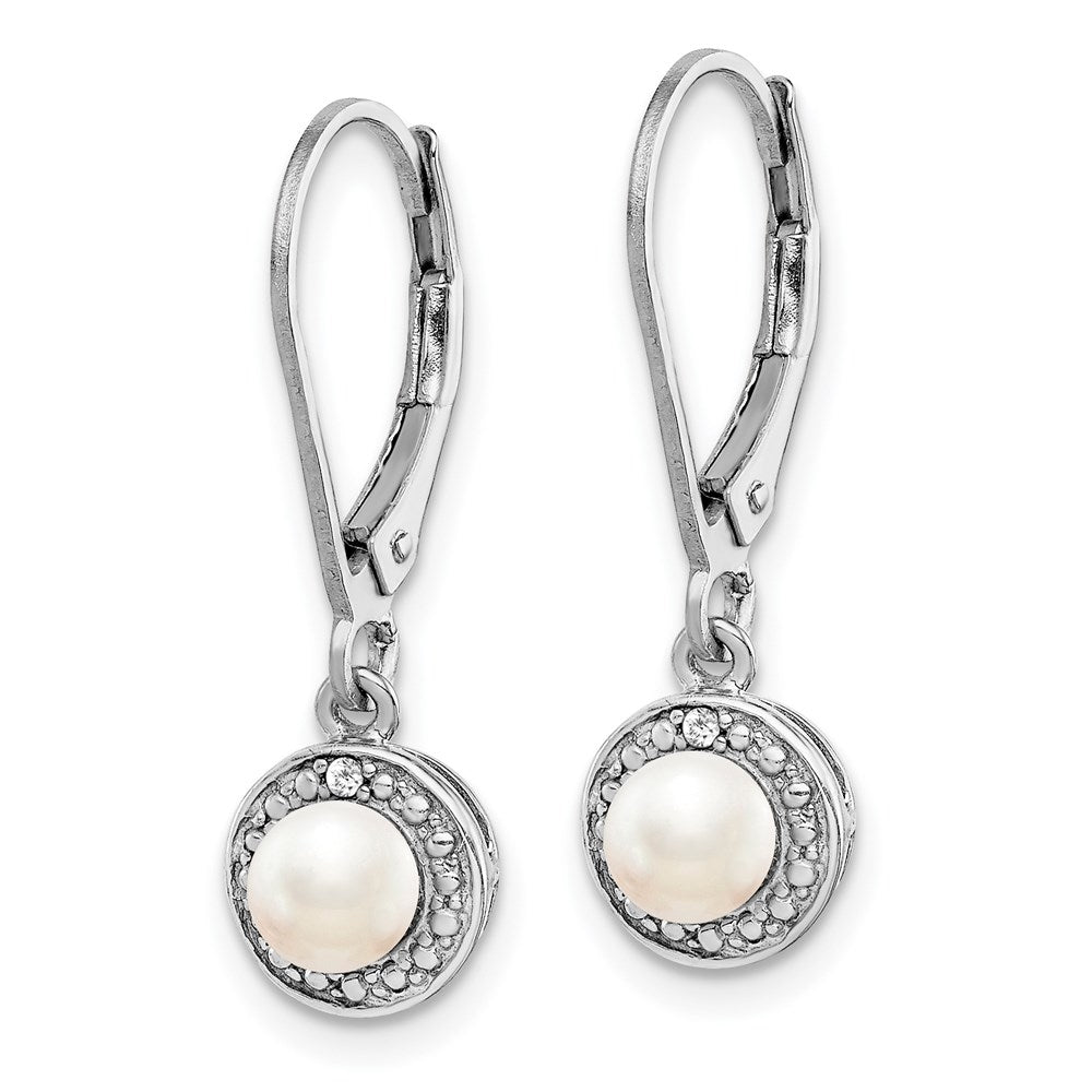 Sterling Silver Rhodium-plated Diamond u0026 FW Cultured Pearl Earrings