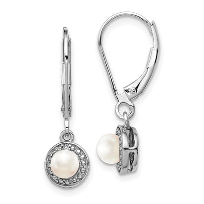 Sterling Silver Rhodium-plated Diamond u0026 FW Cultured Pearl Earrings