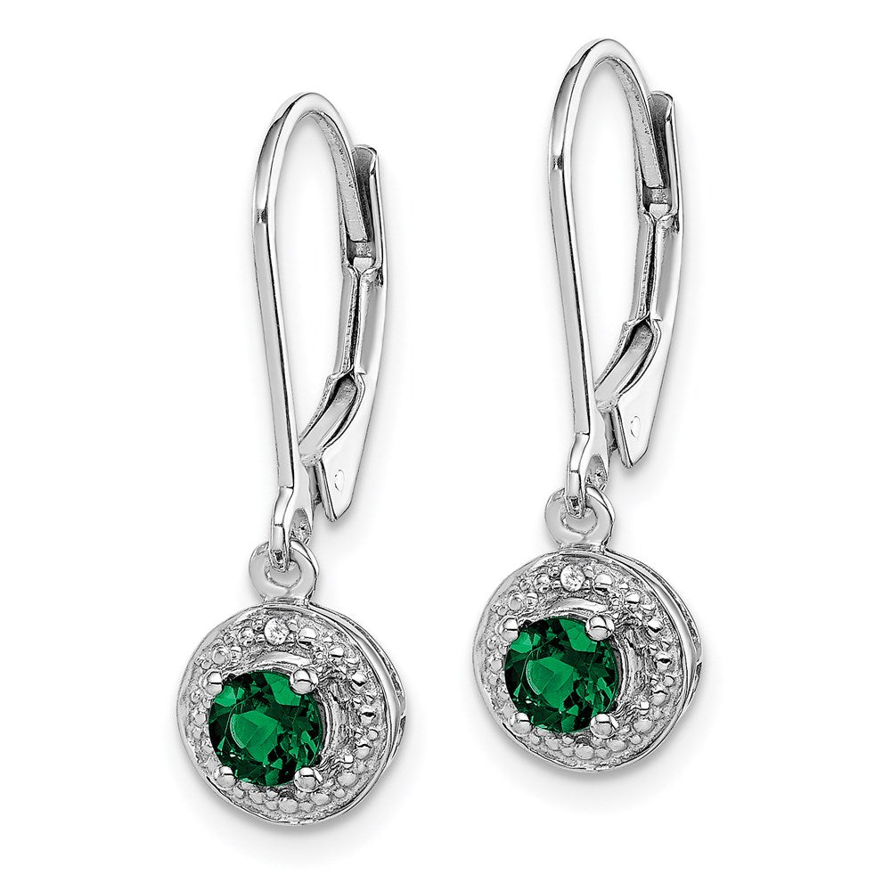 Sterling Silver Rhodium-plated Diamond u0026 Created Emerald Earrings