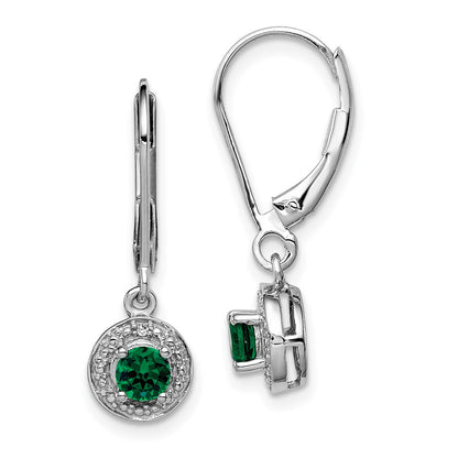 Sterling Silver Rhodium-plated Diamond u0026 Created Emerald Earrings
