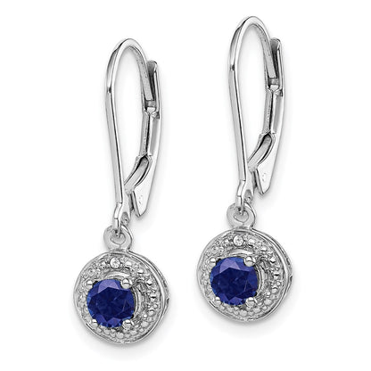 Sterling Silver Rhodium-plated Diamond u0026 Created Sapphire Earrings
