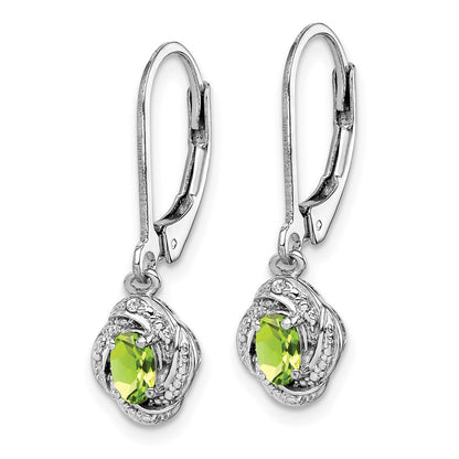 Sterling Silver Rhodium-plated Diamond u0026 Peridot Earrings