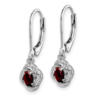 Sterling Silver Rhodium-plated Diamond u0026 Garnet Earrings
