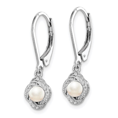 Sterling Silver Rhodium-plated Diamond u0026 FW Cultured Pearl Earrings