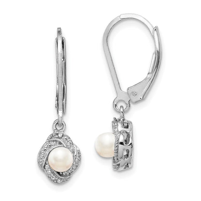 Sterling Silver Rhodium-plated Diamond u0026 FW Cultured Pearl Earrings