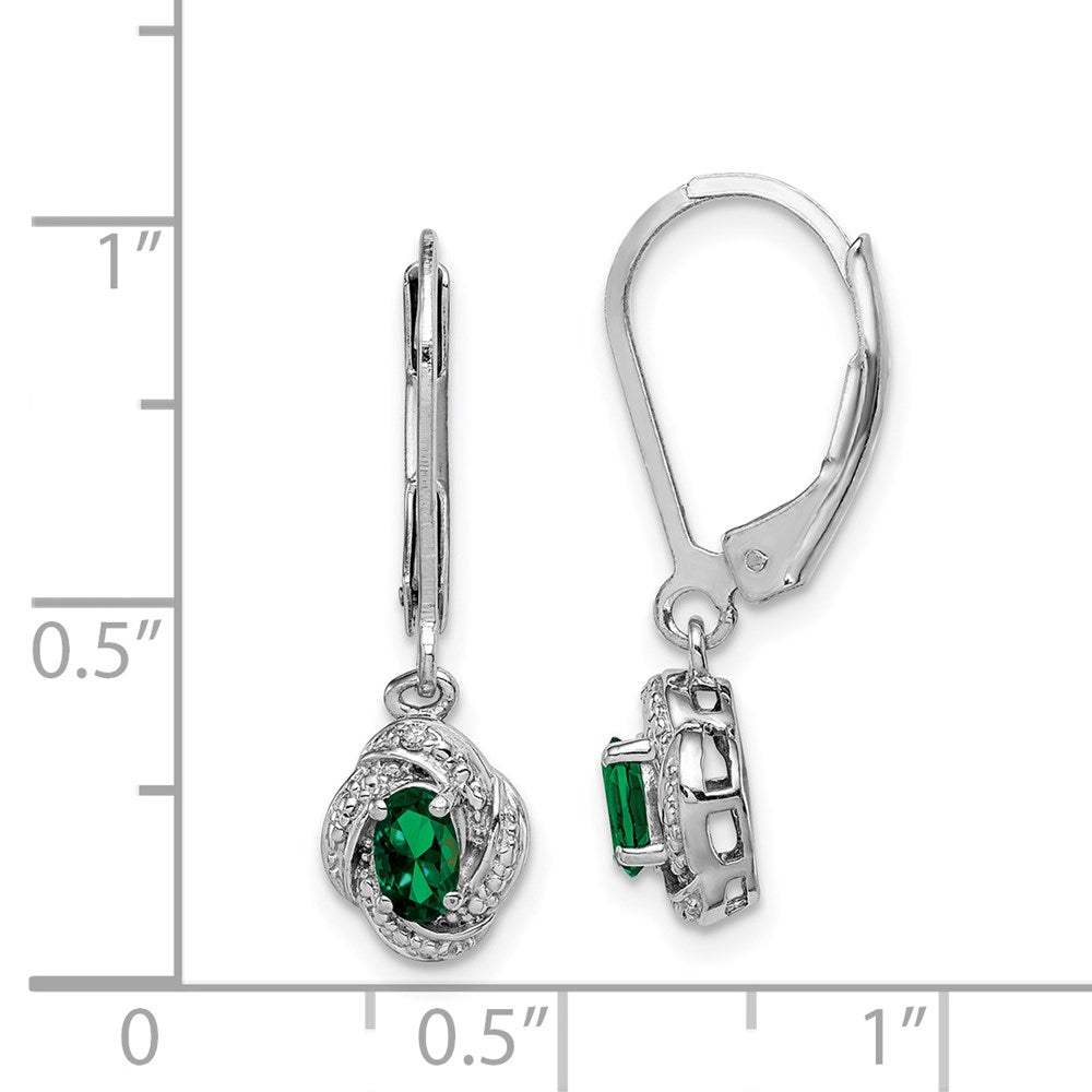 Sterling Silver Rhodium-plated Diamond u0026 Created Emerald Earrings
