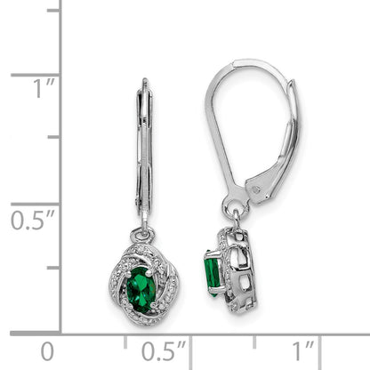 Sterling Silver Rhodium-plated Diamond u0026 Created Emerald Earrings