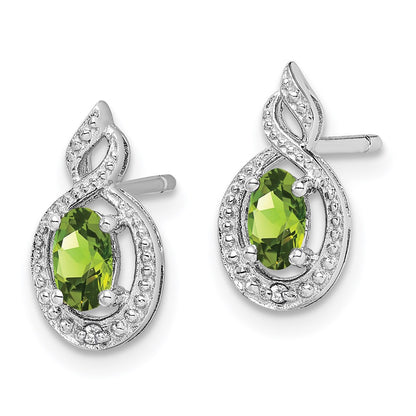 Sterling Silver Rhodium-plated Peridot u0026 Diamond Earrings