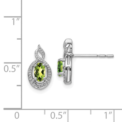 Sterling Silver Rhodium-plated Peridot u0026 Diamond Earrings