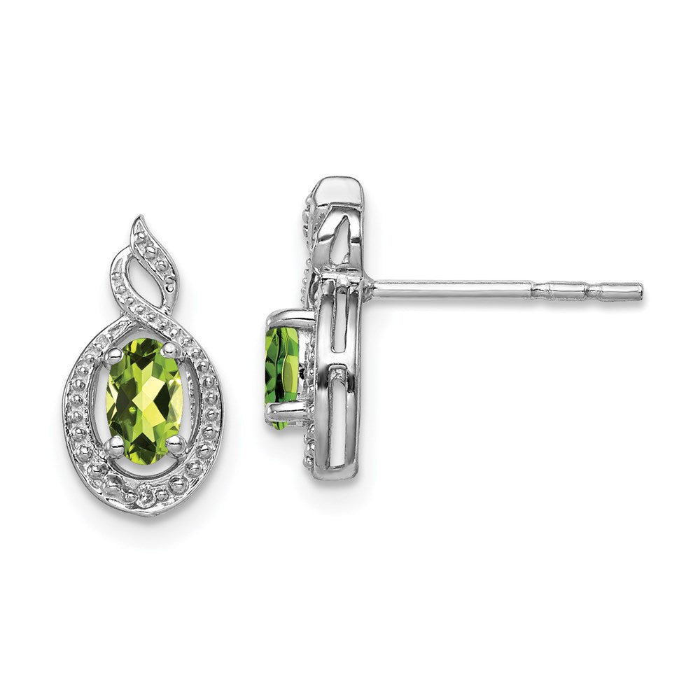Sterling Silver Rhodium-plated Peridot u0026 Diamond Earrings