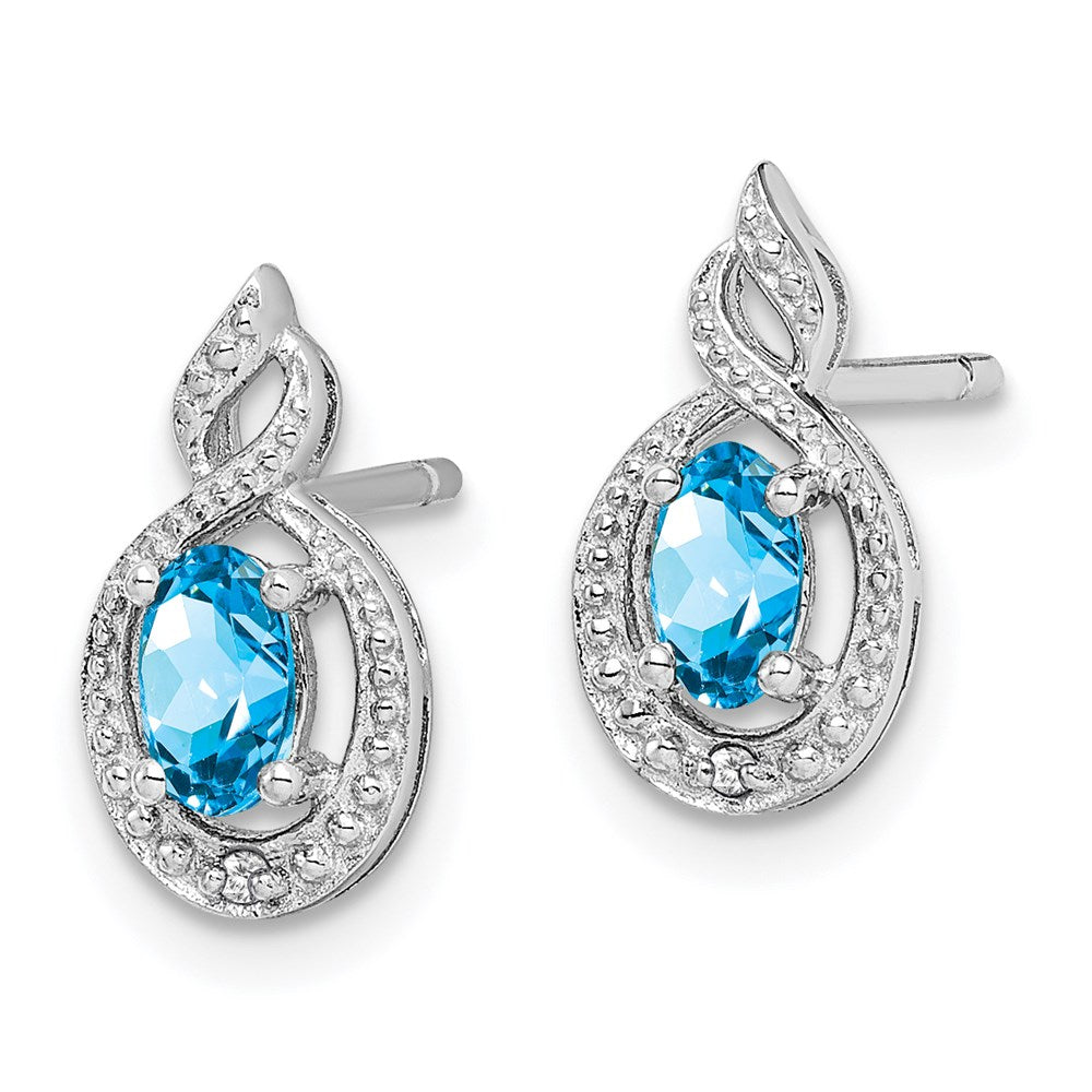 Sterling Silver Rhodium-plated Light Swiss Blue Topaz u0026 Diamond Earrings