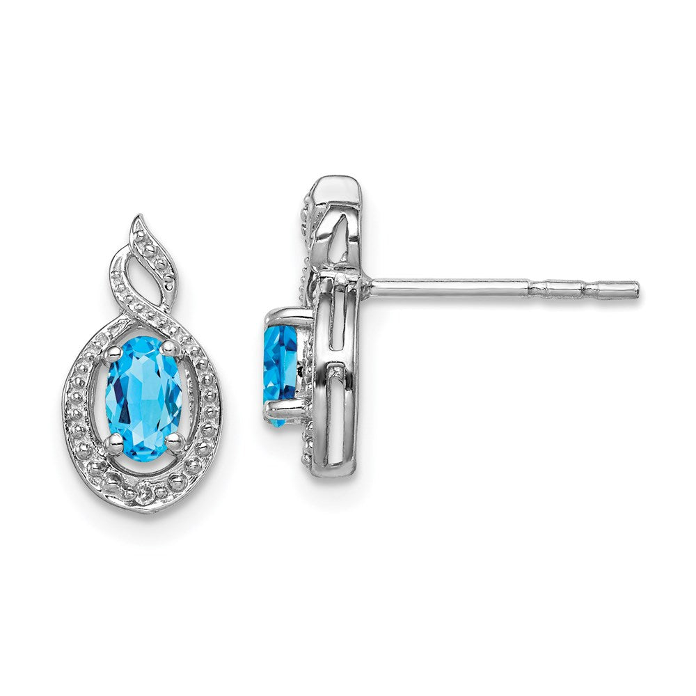 Sterling Silver Rhodium-plated Light Swiss Blue Topaz u0026 Diamond Earrings