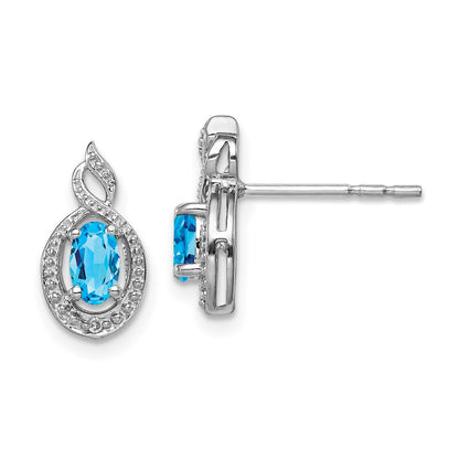 Sterling Silver Rhodium-plated Light Swiss Blue Topaz u0026 Diamond Earrings