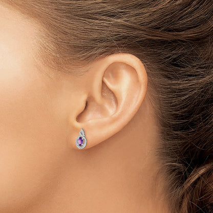 Sterling Silver Rhodium-plated Amethyst u0026 Diamond Earrings