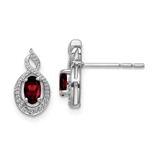 Sterling Silver Rhodium-plated Garnet u0026 Diamond Earrings