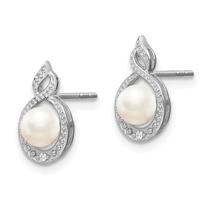 Sterling Silver Rhodium-plated FW Cultured Pearl u0026 Diamond Earrings
