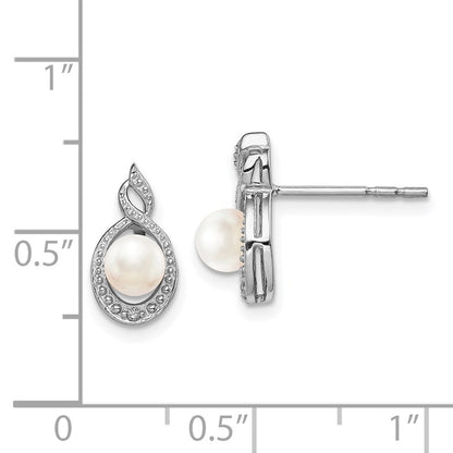 Sterling Silver Rhodium-plated FW Cultured Pearl u0026 Diamond Earrings