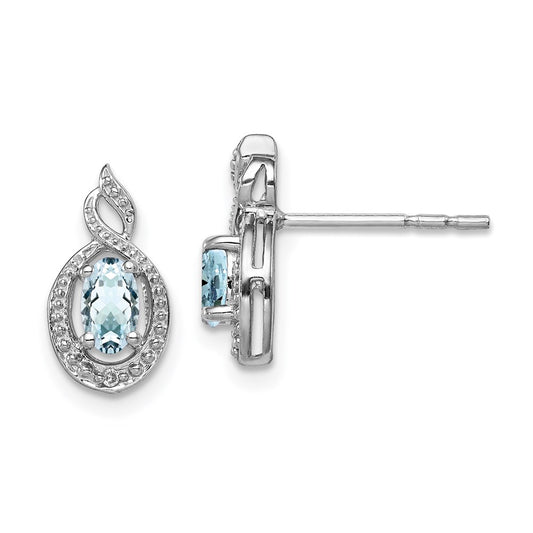Sterling Silver Rhodium-plated Aquamarine u0026 Diamond Earrings