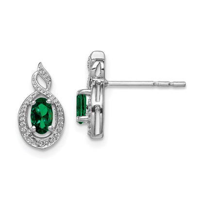 Sterling Silver Rhodium-plated Created Emerald u0026 Diamond Earrings
