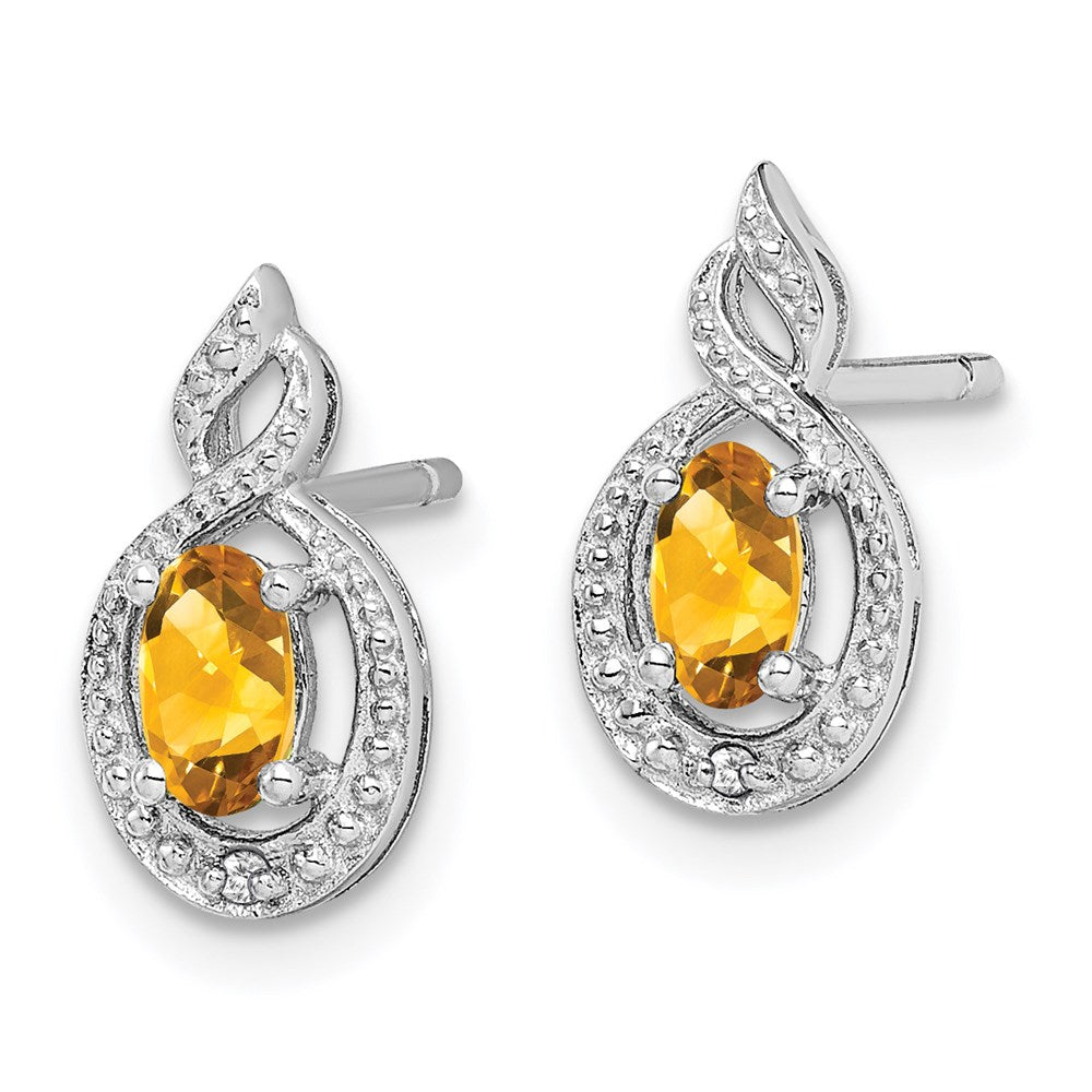 Sterling Silver Rhodium-plated Citrine u0026 Diamond Earrings