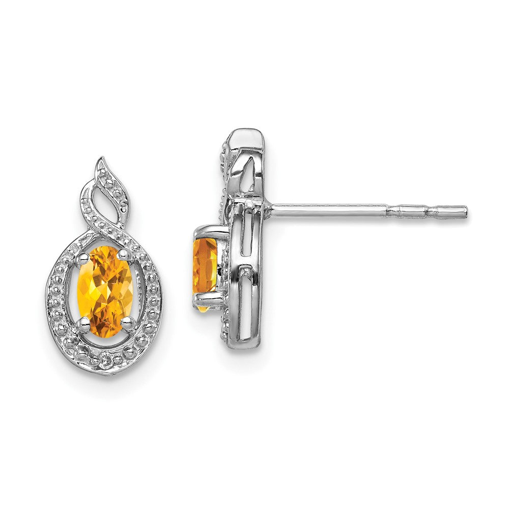 Sterling Silver Rhodium-plated Citrine u0026 Diamond Earrings