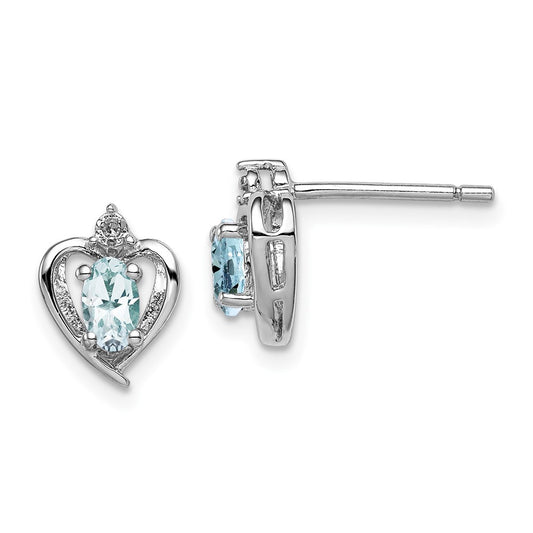 Sterling Silver Rhodium-plated Aquamarine u0026 Diamond Earrings