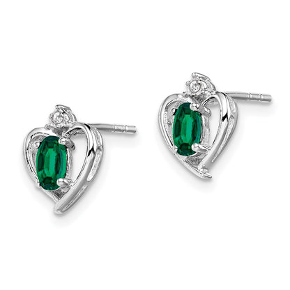 Sterling Silver Rhodium-plated Created Emerald u0026 Diamond Earrings