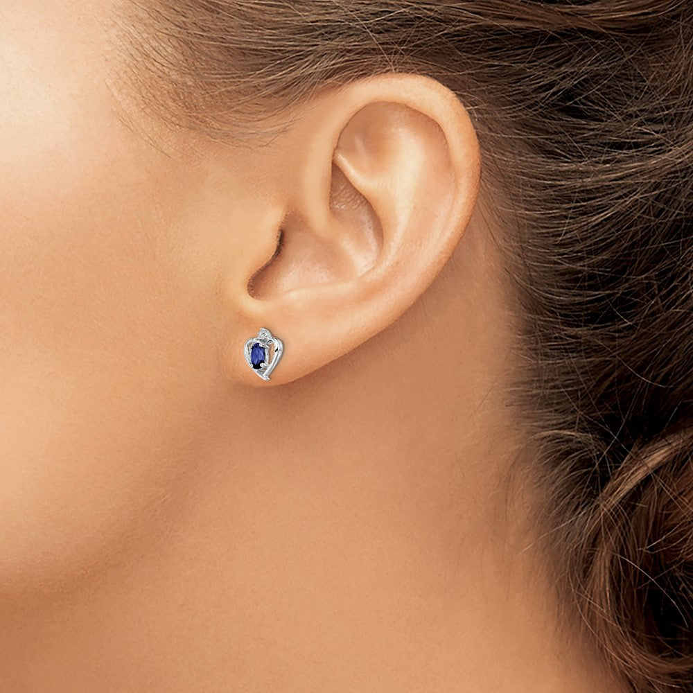 Sterling Silver Rhodium-plated Created Sapphire u0026 Diamond Earrings