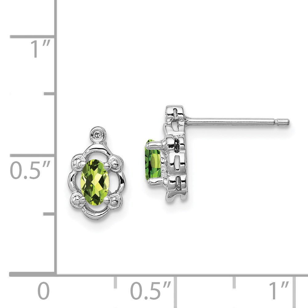 Sterling Silver Rhodium-plated Peridot u0026 Diamond Earrings