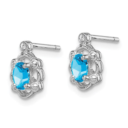 Sterling Silver Rhodium-plated Light Swiss Blue Topaz u0026 Diamond Earrings