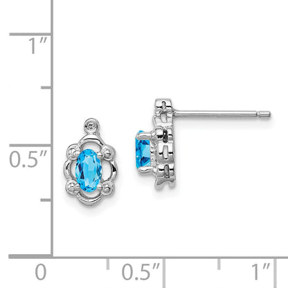 Sterling Silver Rhodium-plated Light Swiss Blue Topaz u0026 Diamond Earrings