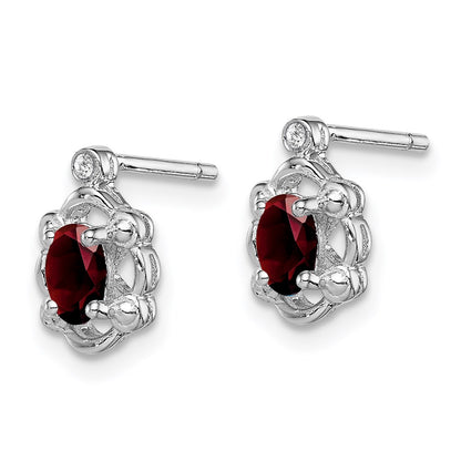 Sterling Silver Rhodium-plated Garnet u0026 Diamond Earrings