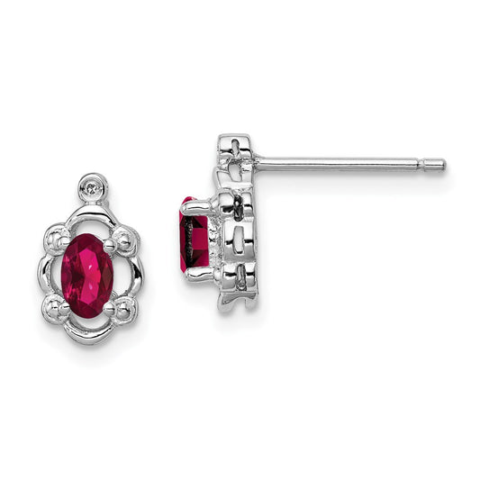 Sterling Silver Rhodium-plated Created Ruby u0026 Diamond Earrings